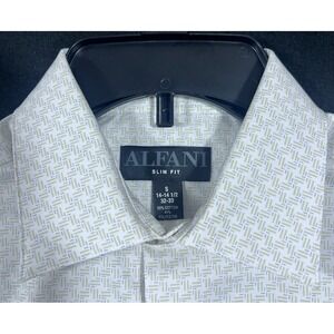 NWT Alfani Men's Slim-Fit White Geometric Tan Dress Shirt‎ S 14-14.5 32/33 $50